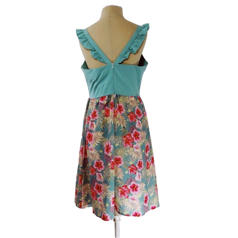 NWT PatPat Midi Turquoise Hawaiian Floral Flutter Sleeve Tank Dress Size L - Picture 4 of 8